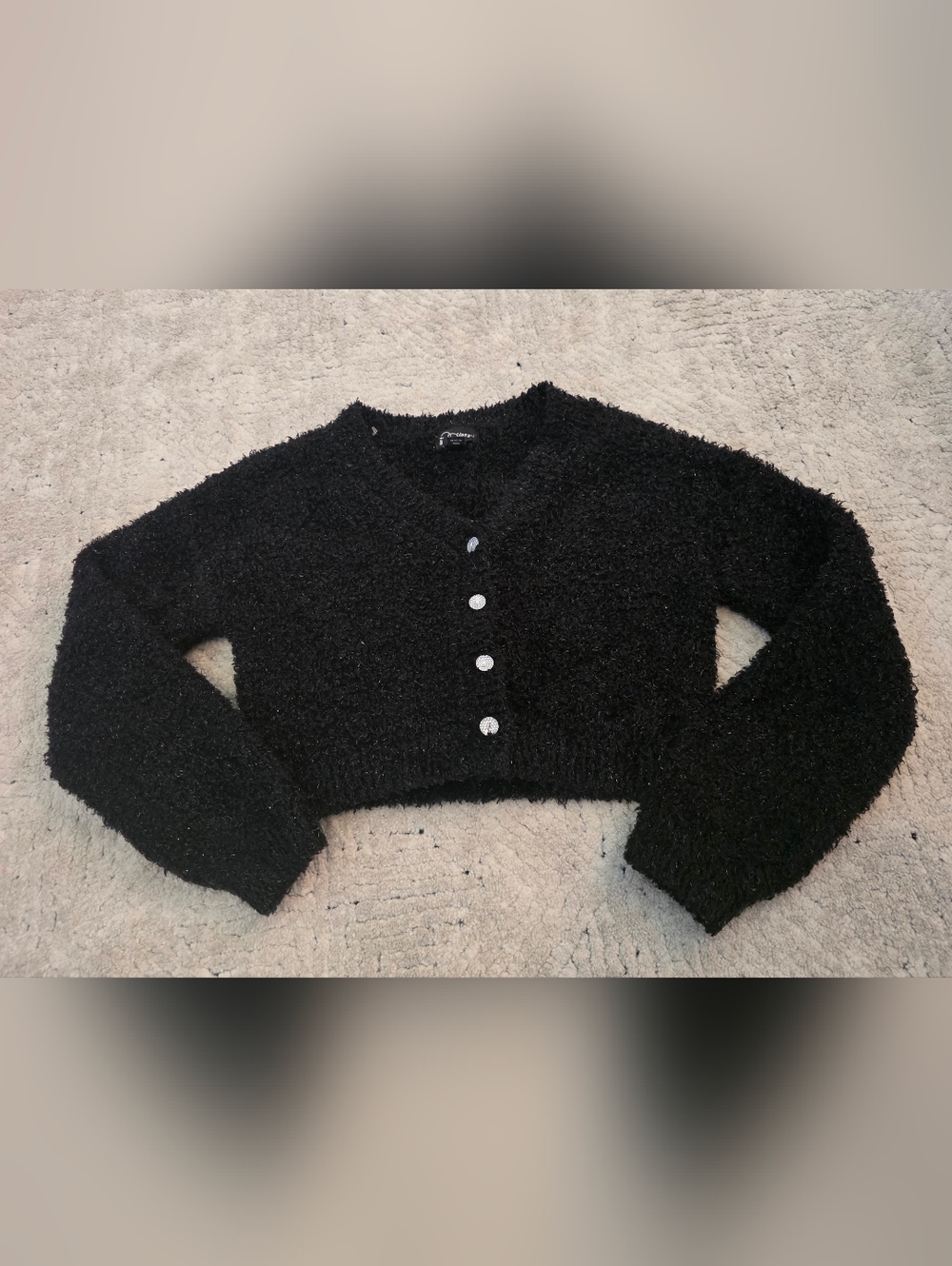 Girls medium 7/8 Art Class cropped black cardigan sweater fuzzy sparkle